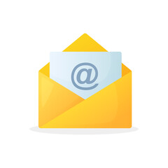 Mail icons with simple gradient. Opened envelope with mail sign. Mail notification icons isolated on white.