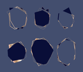 Golden polygon frame collection. Geometric abstract elements set. Decor in art deco style.