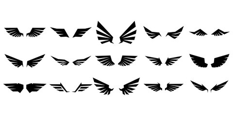 Fototapeta na wymiar Set of wings silhouette
