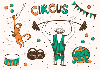 Circus and amusement vector illustrations set. Doodle style drawing © navna