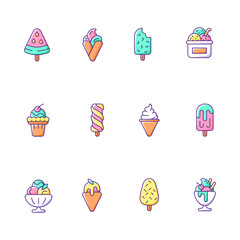 Ice cream varieties RGB color icons set