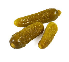 small pickled cucumbers isolated on white background