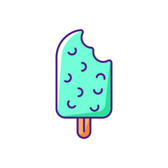 Chocolate-covered ice cream on stick RGB color icon