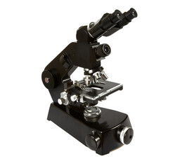 Fototapeta na wymiar black vintage microscope isolated on white background