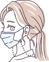 マスクストラップを着けた横顔の女性のイラスト素材