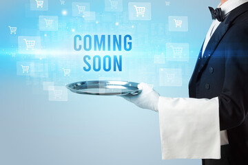 Waiter serving online shopping concept