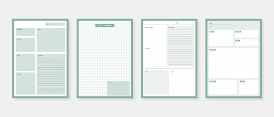 Modern planner template set. Set of planner and to do list. Monthly, weekly, daily planner template. Vector illustration.