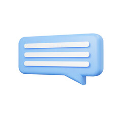 Blue 3d bubble talk isolated on white background. Glossy blue speech bubble, dialogue, messenger shape. 3D render vector icon for social media or website