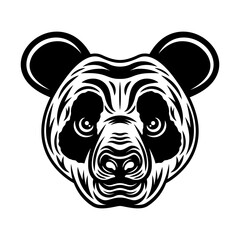 Panda head vector monochrome illustration in vintage style isolated on white background