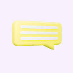 Yellow 3d bubble talk isolated on gray background. Glossy yellow speech bubble, dialogue, messenger shape. 3D render vector icon for social media or website