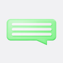 Green 3d bubble talk isolated on gray background. Glossy green speech bubble, dialogue, messenger shape. 3D render vector icon for social media or website
