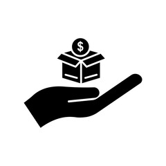 hand icon with box and dollar. charity symbol, donation, humanity. Editable stroke. Design template vector