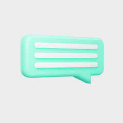 Cyan 3d bubble talk isolated on gray background. Glossy blue speech bubble, dialogue, messenger shape. 3D render vector icon for social media or website