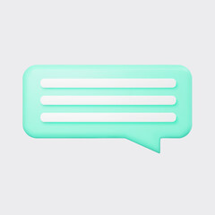 Cyan 3d bubble talk isolated on gray background. Glossy blue speech bubble, dialogue, messenger shape. 3D render vector icon for social media or website