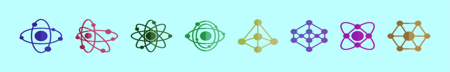 set of atomium cartoon icon design template with various models. vector illustration isolated on blue background