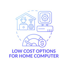 Fototapeta na wymiar Low cost options for home computer dark gradient blue concept icon