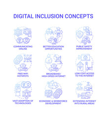Digital inclusion dark blue concept icons set