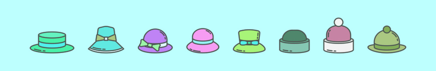 set of bonnet and hat cartoon icon design template with various models. vector illustration isolated on blue background