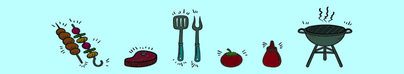 set of brochette food cartoon icon design template with various models. vector illustration isolated on blue background