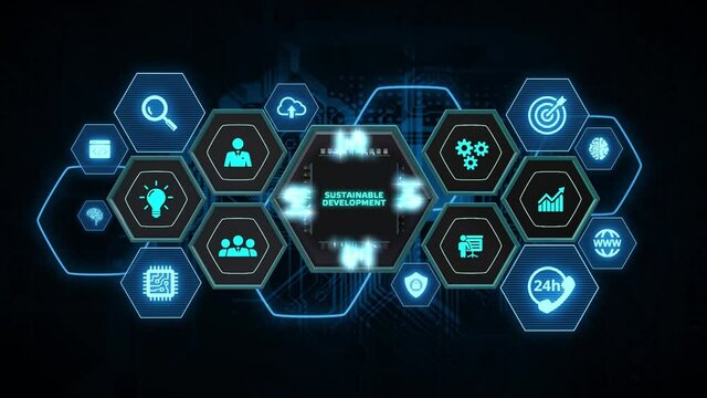 SUSTAINABLE DEVELOPMENT inscription, cloud technology concept. Business, Technology, Internet and network concept.