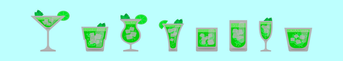 set of cocktail cartoon icon design template with various models. vector illustration isolated on blue background
