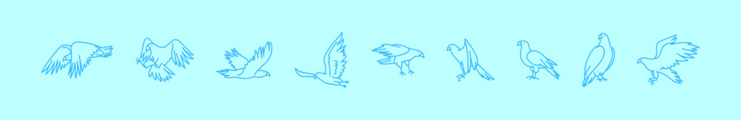 set of buzzard birds cartoon icon design template with various models. vector illustration isolated on blue background