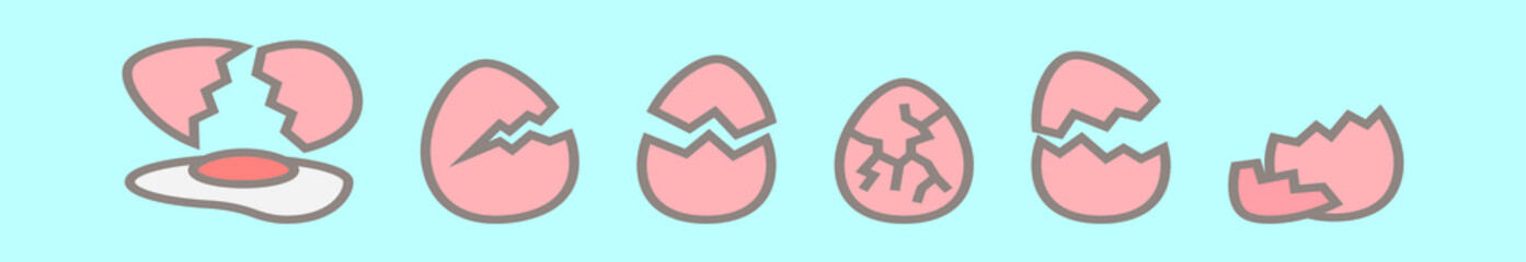 set of broken egg cartoon icon design template with various models. vector illustration isolated on blue background