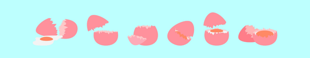 set of broken egg cartoon icon design template with various models. vector illustration isolated on blue background