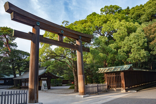 Meiji Shrine in Tokyo, Japan. Torii of Meiji Jingu Shrine in Central Tokyo (Shibuya), Japan. Meiji Jingu Shrin is the Shinto shrine and most popular historical shrine.
