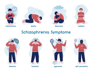 Schizophrenia symptoms icons collection. Editable vector illustration - obrazy, fototapety, plakaty