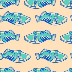 Fototapete Meer Vektornahtloses Muster mit Fischen. Ideal für Textildruck, Tapeten und Verpackungen