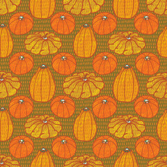 Squash vegetable background seamless vector pattern in a retro style.