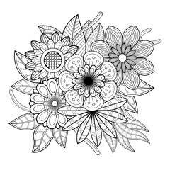 Vector drawing of flowers for adult coloring books