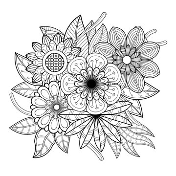 Vector drawing of flowers for adult coloring books