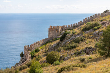 Fototapeta na wymiar View from top of the Alanya castle in Alanya, Antalya, Turkey in 2021.