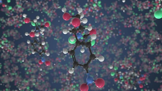 Chloramphenicol molecule. Molecular model. Looping seamless 3d animation