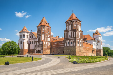 Fototapeta na wymiar Panorama of the Mir Castle Complex in Mir town, Belarus