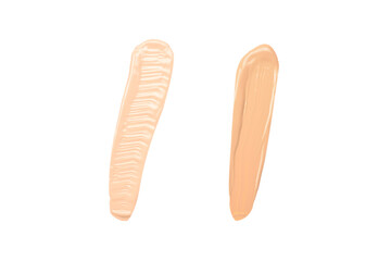 Liquid foundation smudge isolated on white background. Close Up of makeup cream sample.