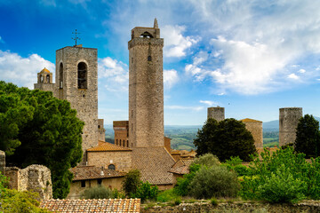 Fototapeta na wymiar A view on the historic towers of San Gimignano Tuscany Italy