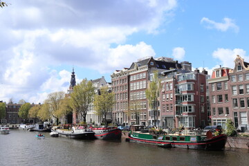 Amsterdam Oude Schans Canal View with Buildings and Boats