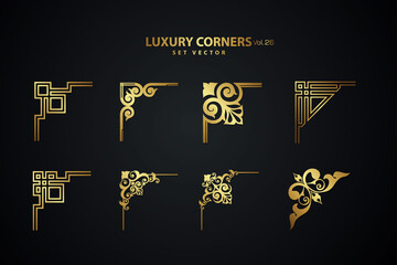 Vintage art deco luxury corner set. Vector golden geometric template for borders and frames