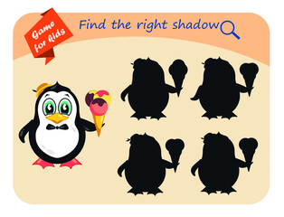 Educational game for children. Find the right silhouette of the penguin
