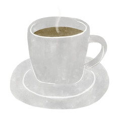 ホットコーヒーとマグカップの水彩イラスト