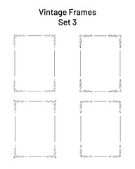 Set of 4 simple beautiful frames with corner flourishes, empty rectangle templates, editable hand drawn vignettes