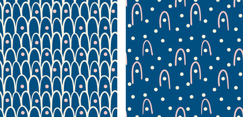 Seamless patterns in Asian and Moroccan style, wave and fish scale © Natalya Nepran