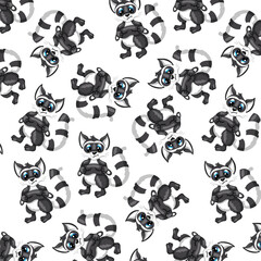 Animals character raccoon with sleep mask seamless pattern in cartoon style
