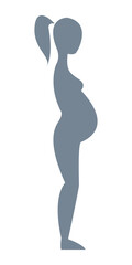 Silhouette of a pregnant gray color in full growth on a white background. Vector illustration in cartoon flat style fun