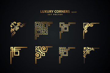 Vintage art deco luxury corner set. Vector golden geometric template for borders and frames