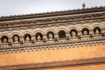 Close up of the Palazzo Isolani. Ancient palace in Gothic and Renaissance style (1451-1455) in Piazza Santo Stefano, Bologna downtown. Emilia-Romagna, Italy, Europe