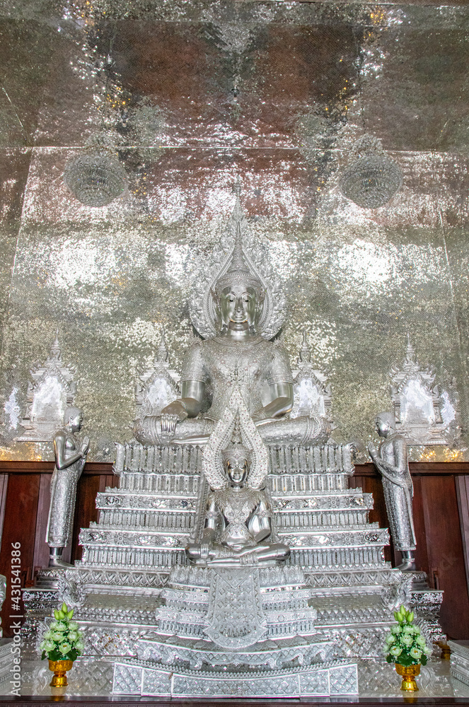 Poster Silver buddha statue at the White Temple (Wat Khao Din), Pattaya district, Chonburi, Thailand